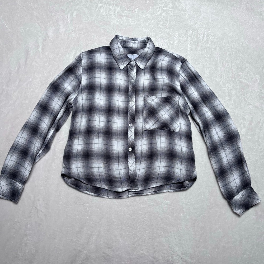 Rails Women's Plaid Button Down Long Sleeve Shirt Small Dylan Cropped Gray White